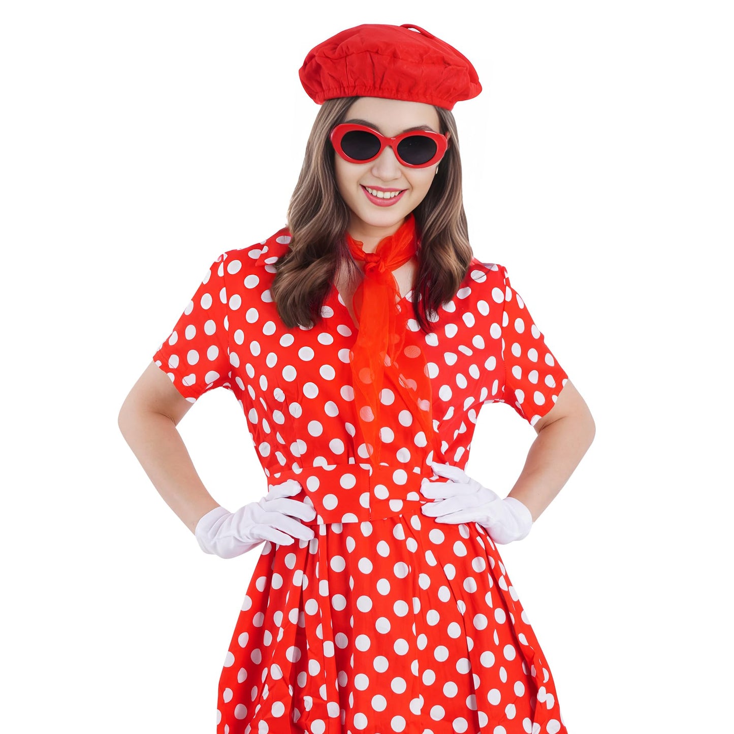 4pcs French Beret Hat Set Costume Accessories Set Including Beret Hat Scarf Gloves Sunglasses for Women Halloween French Themed Party Red