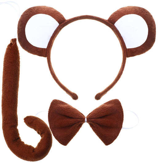 WILLBOND 3 Pcs Monkey Costume Kids Monkey Ears Headband Tail and Bowtie for Adults Halloween Cosplay Costume