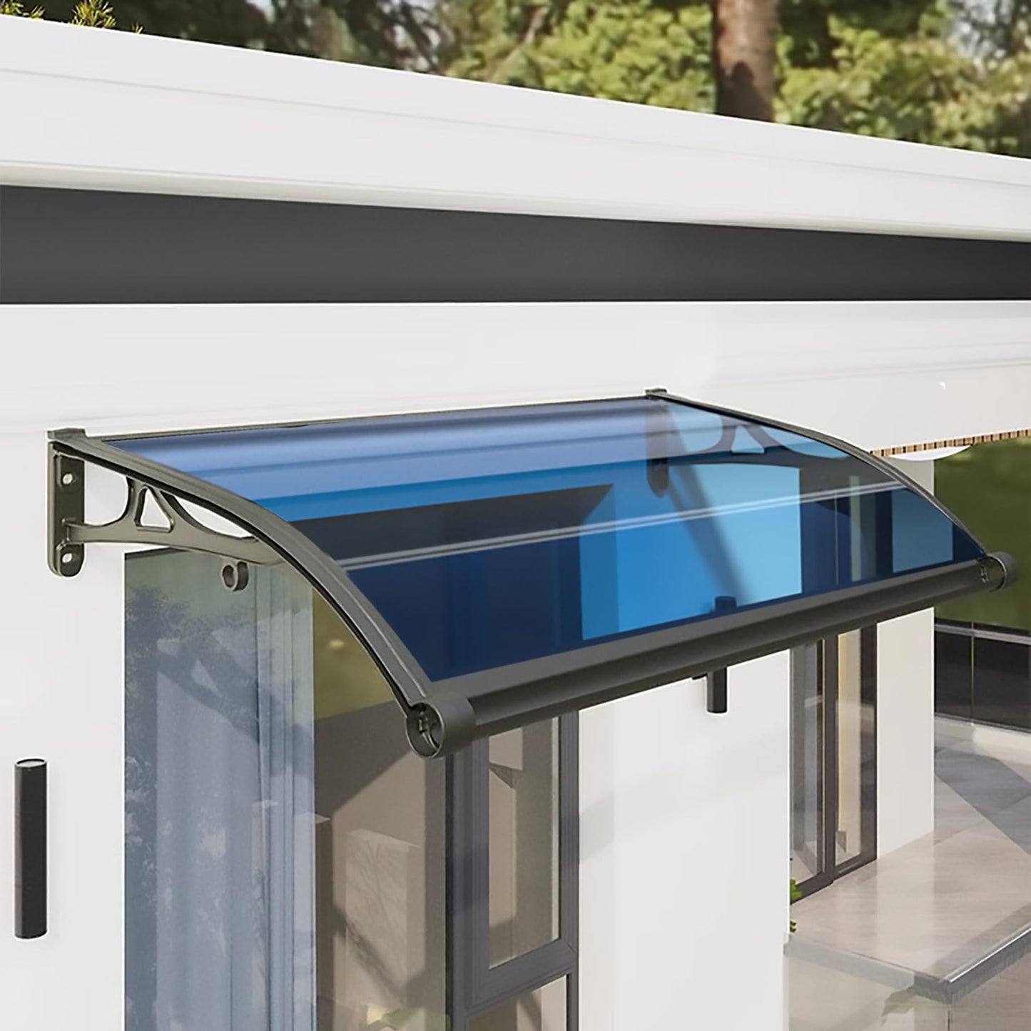 Window Door Awning Canopy UPF 50+, Aluminum Bracket Polycarbonate Board.Front Doors/Windows Overhang Awning for Sun Shutter, UV, Rain (Blue, 40 Inch x 80 Inch)