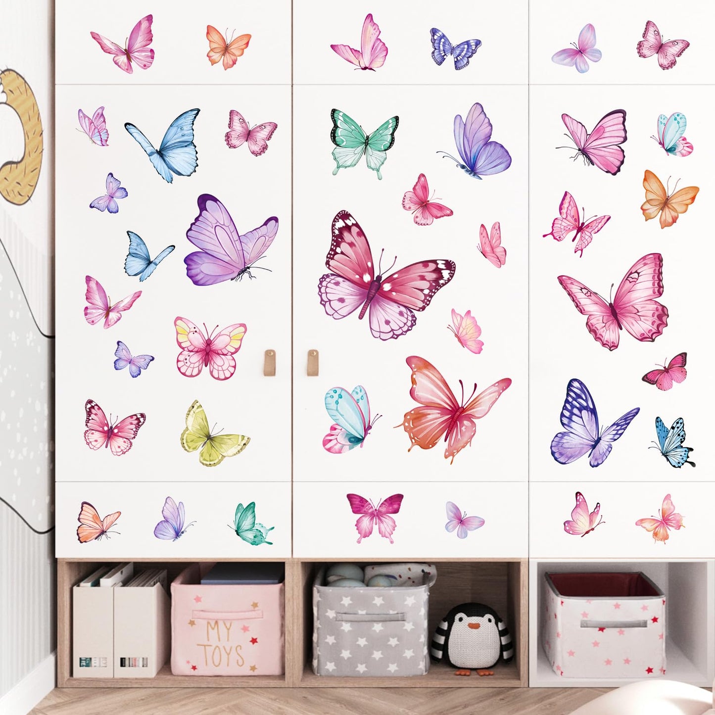 wondever Watercolor Butterfly Wall Stickers Colorful Butterflies Peel and Stick Wall Art Decals for Girls Bedroom Baby Nursery