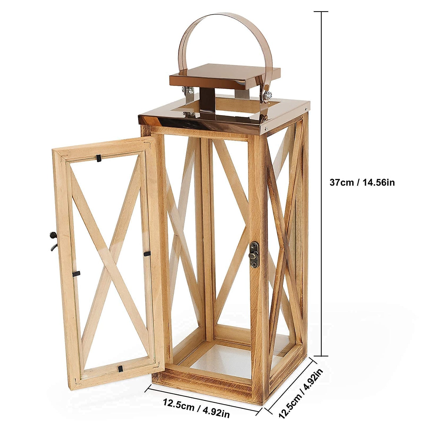 XRKITE Wooden Candle Lantern Decorative, Patio Decor with Stainless Top and Glass, Hurricane Lantern Holder Decor for Indoor Outdoor, Home, Garden, Wedding