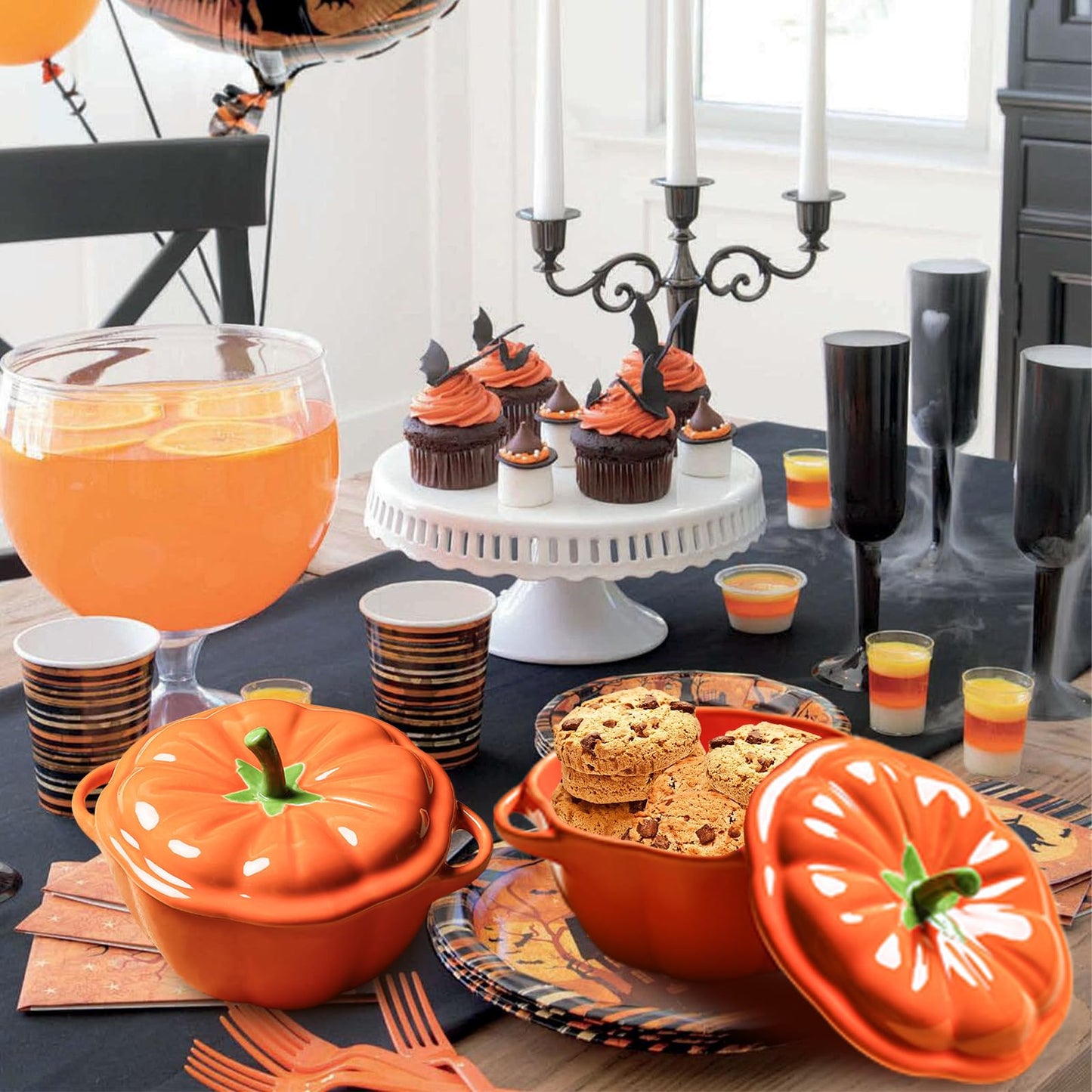 0.4-qt Pumpkin Ceramic Bowl, 6.5 x 4 Inch Small Baking Dish with Lid Oven & Stove Safe Up to 536°F, Serving Pumpkin Pot Dishes Pan for Cooking Storing Decorating, Halloween Dinner Table Kitchen Decor