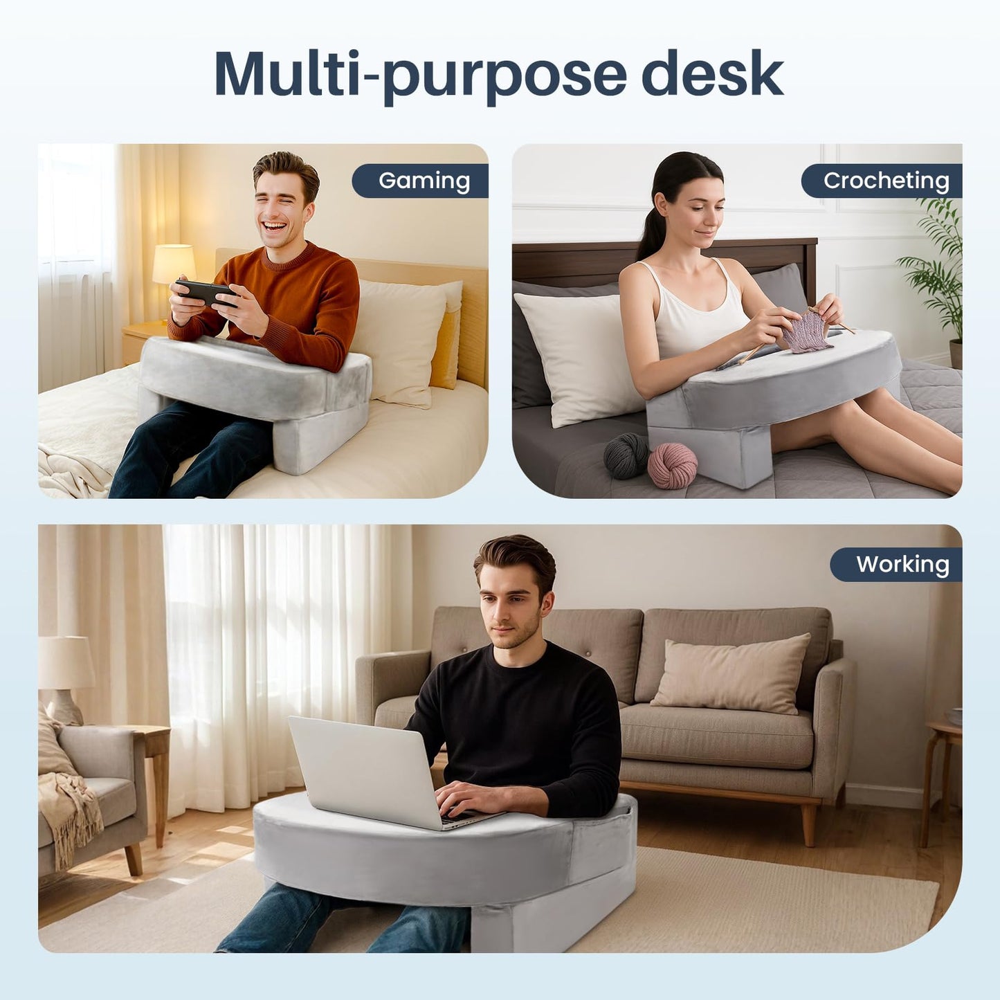 Weighted Idea Lap Desk Pillow with Arm Rest – Extra Large Memory Foam Support for Reading, Gaming, Working & Sitting in Bed, Couch or Floor – Laptop Cushion with Removable Washable Cover