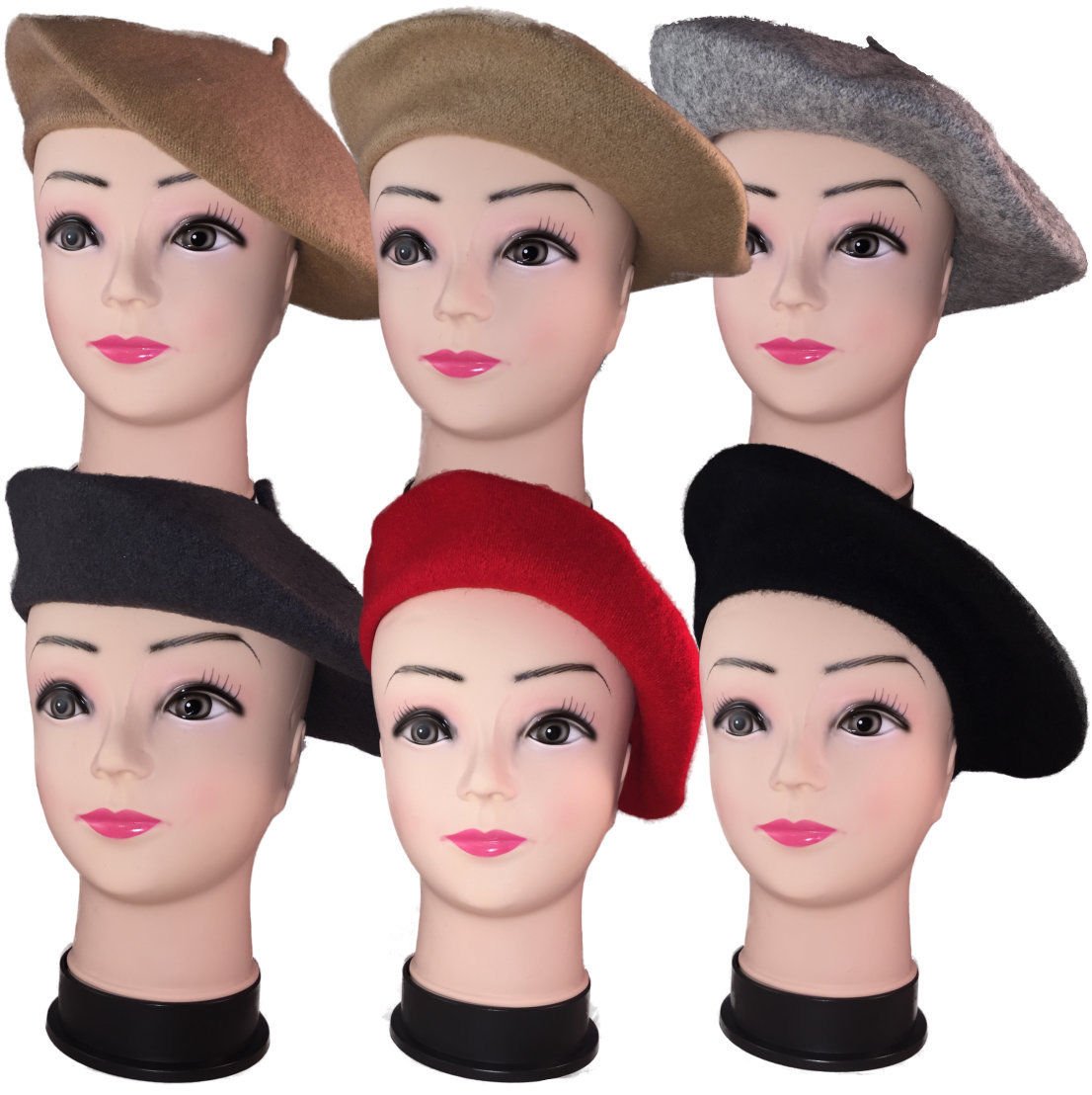 Women French Wool Beret Hats - Solid Color Classic Beanie Winter Cap(Red)