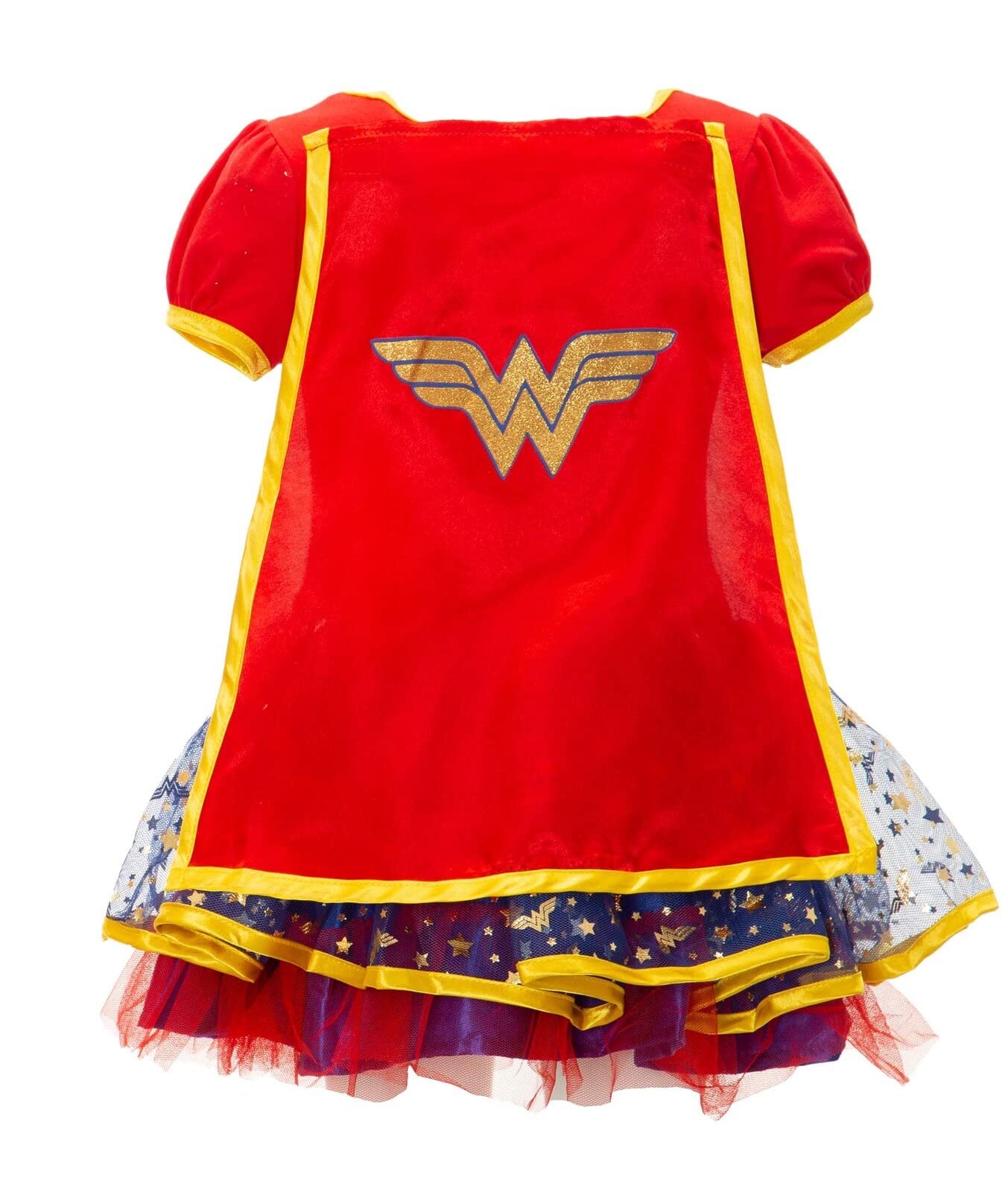 Wonder Woman Toddler Girls' Costume Dress with Gold Tiara Headband and Cape, Red (5T)