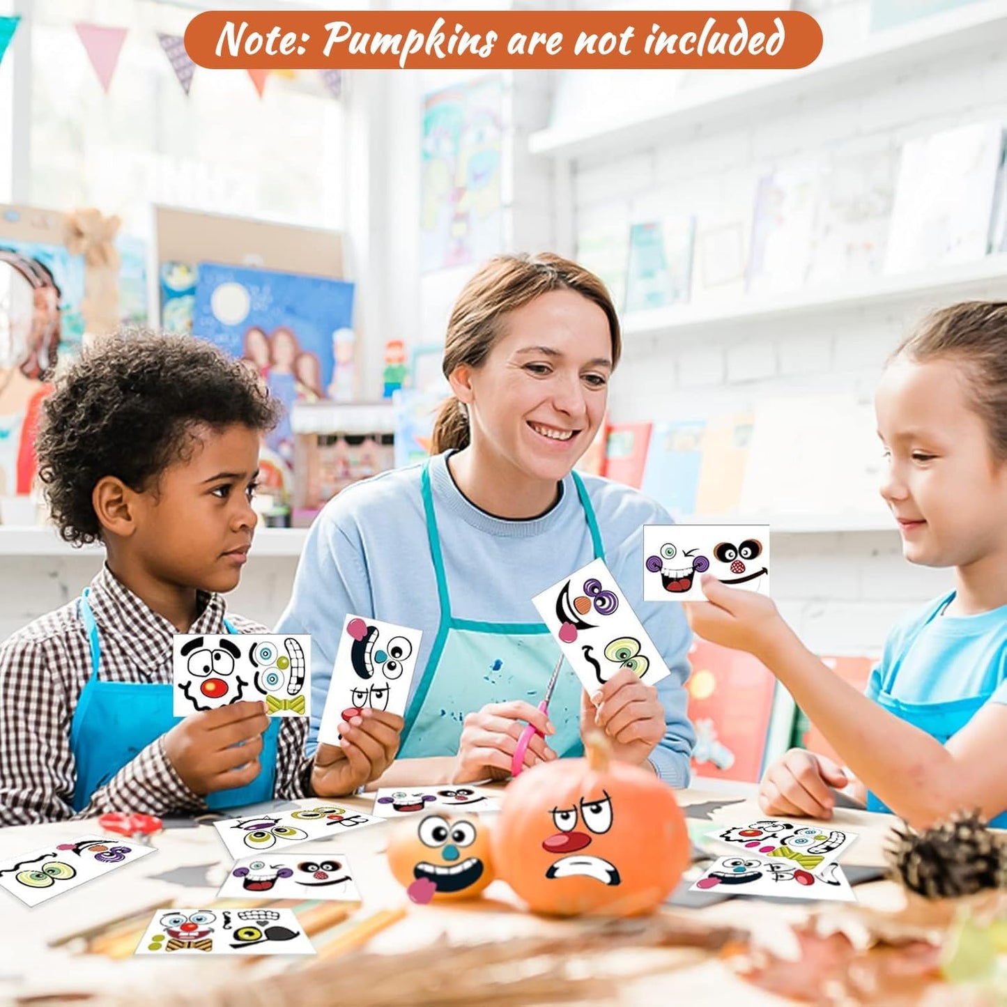 36 Pack Halloween Pumpkin Decorating Stickers Mini Make 36 Small Pumpkin Face Stickers for Halloween Kids Toddlers Party Favors Treats Sticker Gifts 18 Sheets, Pumpkins not Included