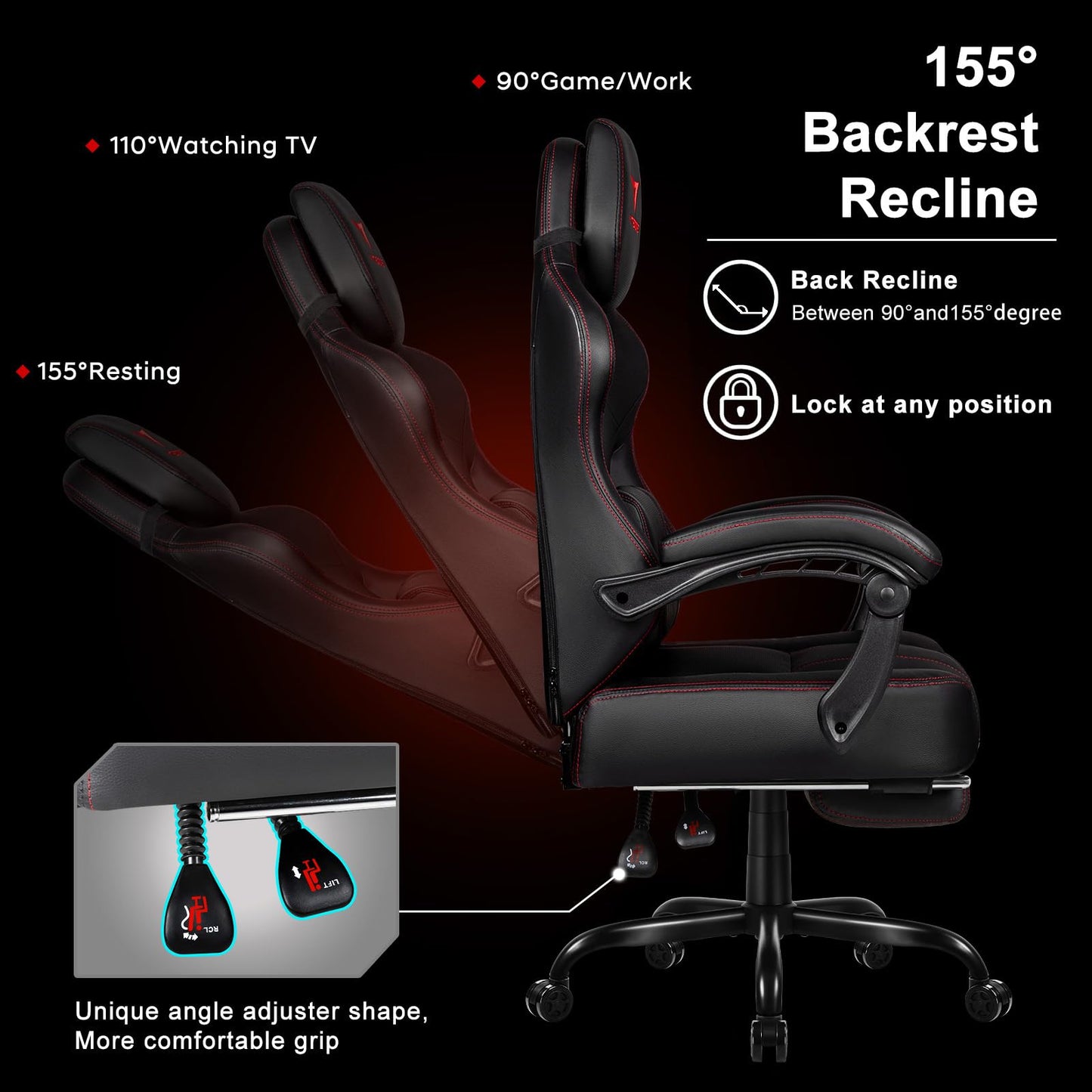 VITESSE Big and Tall Gaming Chair 400lb Weight Capacity with Footrest, Ergonomic Video Game Chair for Adults with Oversized Headrest and Lumbar Pillow, Computer Chair Gaming for Office (Black+Red)