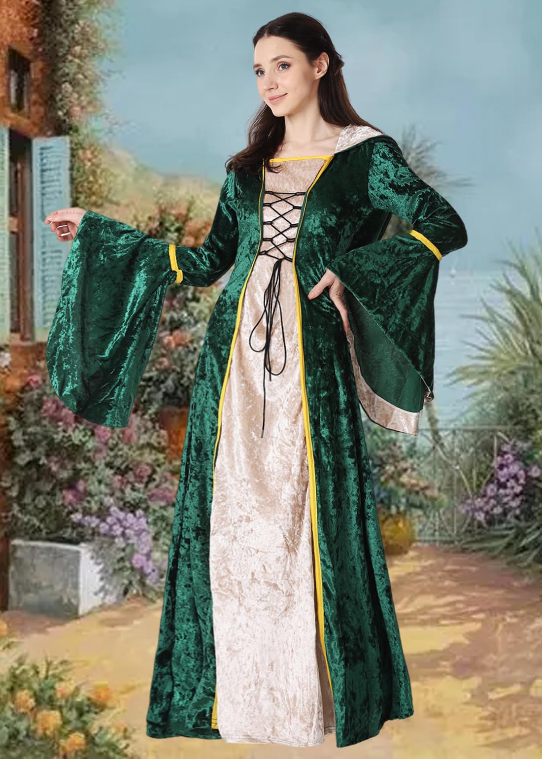 YEAXLUD Vampire Cute Halloween Costume for Woman Renaissance Medieval Evil Queen Dress Women's Black Witch Costumes Cosplay Apparel. (Green, Medium)