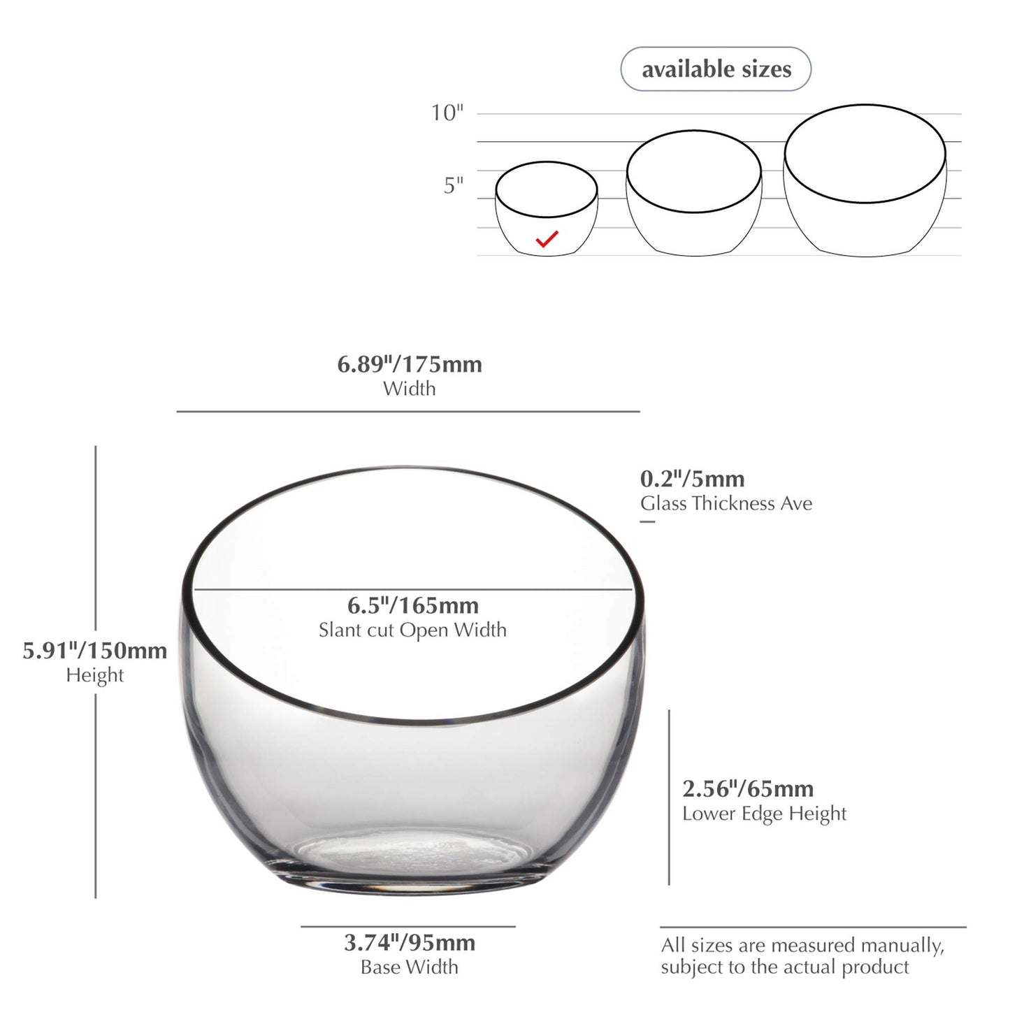 WGVI Clear Slant Cut Bowl Glass Vase, Glass Terrarium, Candy Dish, Glassware, Slant Open: 7". Height: 6" x 2.7". Base: 4" (1 Piece)