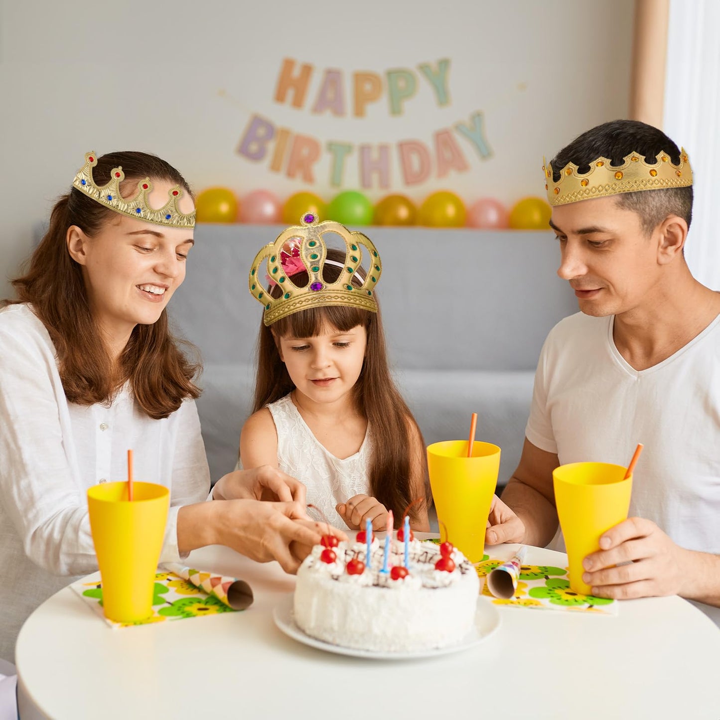 Xthrotsenk 6 Pcs Birthday King Crowns Foam Crowns Prince Princess Gold Crown King Queen Crown Hat Cap with Gems for Birthday Party Supplies Halloween Crown