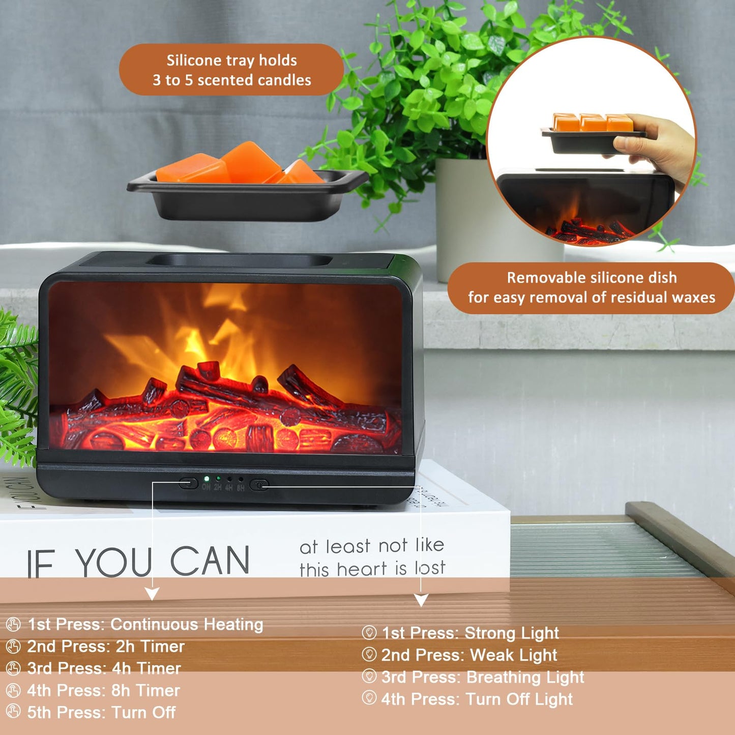 Wax Melt Warmer for Scented Wax - 3D Dynamic Flame Fireplace Electric Wax Warmer, Wax Melter with 4 Timer,PTC Heating Wax Warmer for Home Decor Women Mom Gift