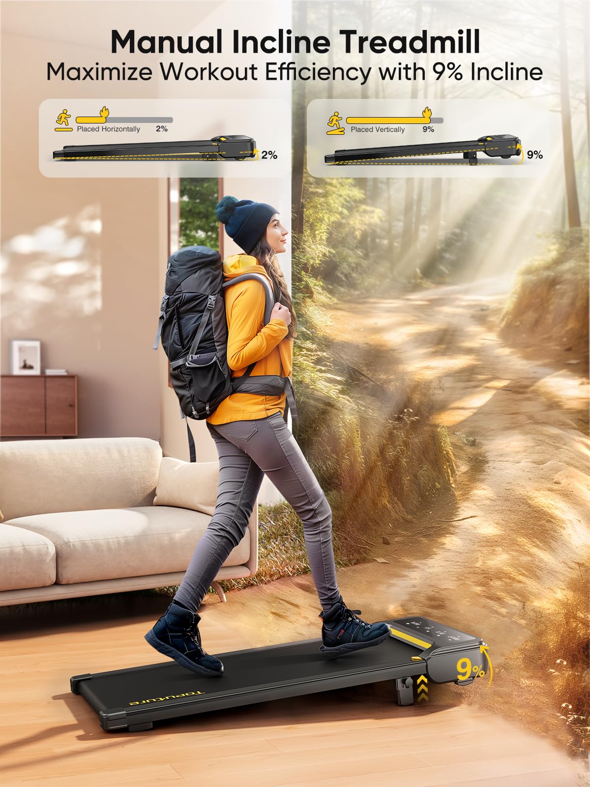 Walking Pad with Incline, Under Desk Treadmill, Portable Treadmills for Home/Office, 2.5HP Walking Jogging Running Machine 300 lbs Capacity with LED Display, Remote Control/App Control