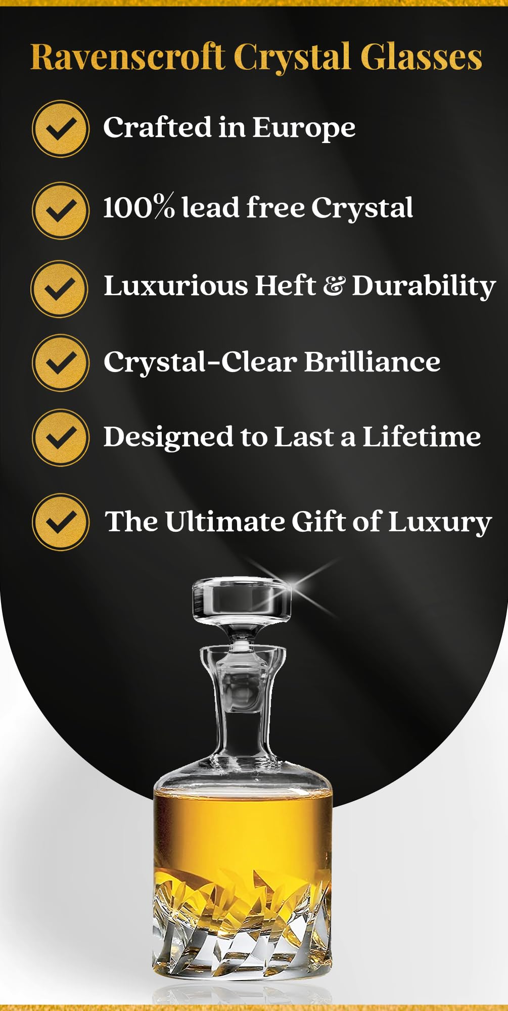 Voted Best High-End Whiskey Decanter 2024 by Food & Wine Magazine | Made in Europe | Hand-Blown Beveled Blade Decanter | 34 Fl. Oz | 100% Lead-Free Crystal | Gift Box | Elegant Design