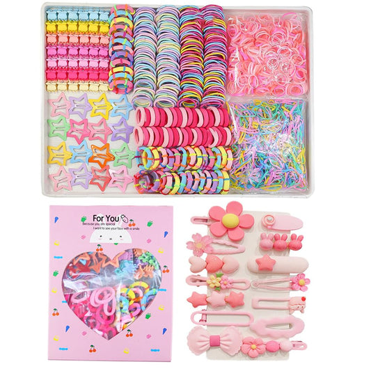 889 pcs Elastic Hair Bands for Girls Hair Accessories Ponytail Holders Colorful Rubber Bands Set with 14 pcs Cute Hair Clip
