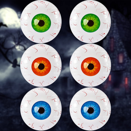 6 Pieces Halloween Pool Floats 22 Inches Inflatable Eyeball for Indoor and Outdoor Garden Yard Halloween Party Beach Balls Decorations, Green, Blue, Red