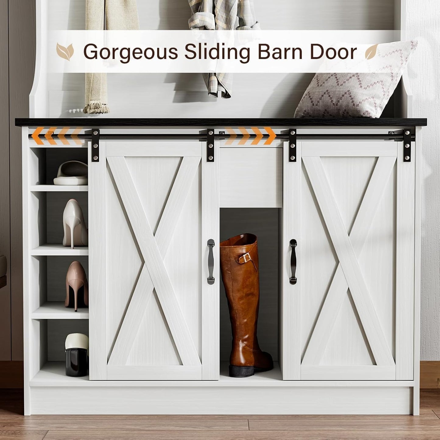 4ever2buy Hall Tree with Bench and Shoe Storage, 5-in-1 Entryway Bench with Coat Rack, Entryway Hall Tree with Adjustable Shelf, White