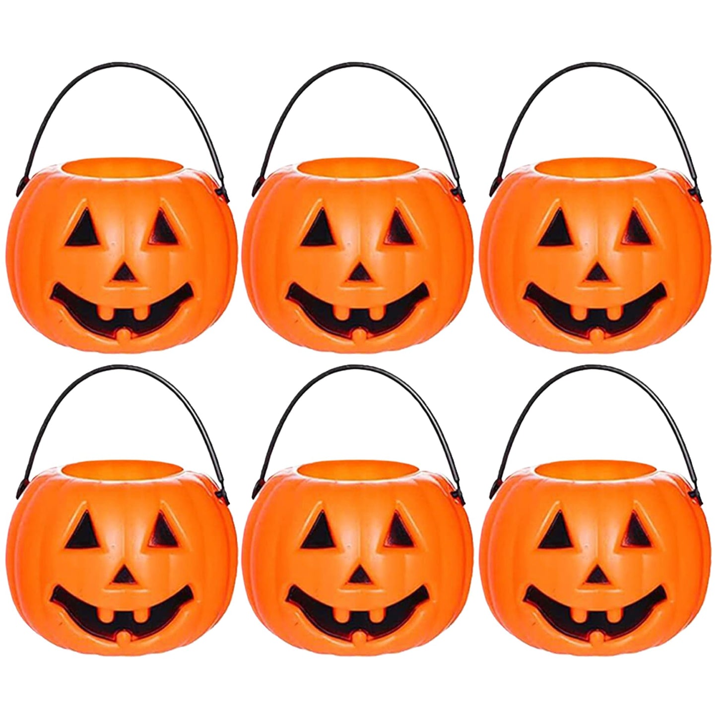 6Pcs Halloween Pumpkin Bucket Devil Smile Pumpkin Candy Bucket Plastic Halloween Candy Holder with Handle Trick or Treats Halloween Bucket for Halloween Decorations, Style 1 Plastic Pumpkins Pumpkin