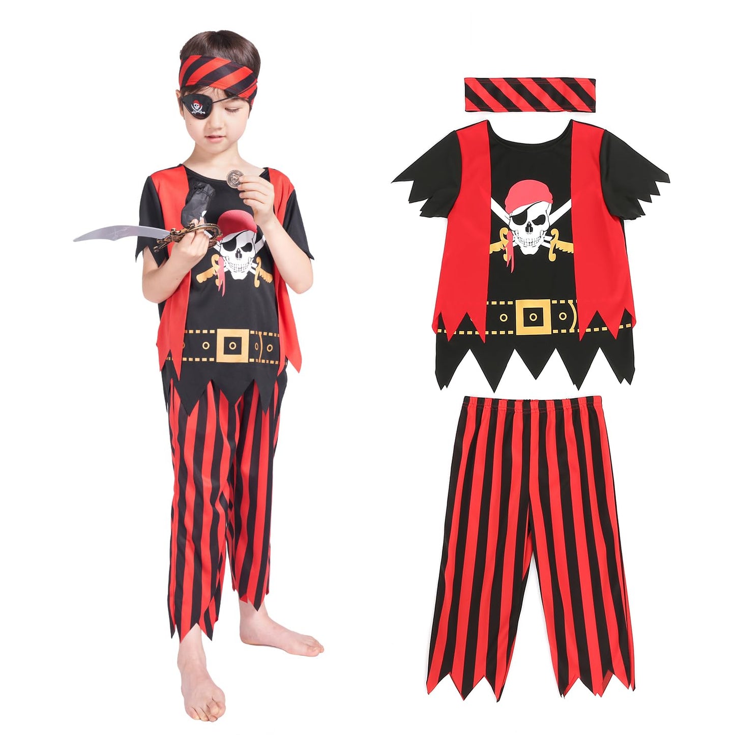 Wizland Children's Pirate Costume - Role Play Costume for Kids 5-6 Years