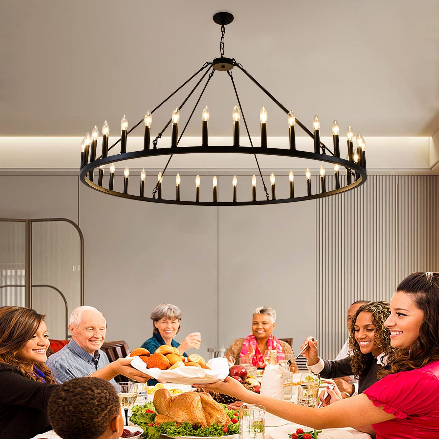 Wagon Wheel Chandelier 36-Light 60-Inch, Farmhouse Industrial Style Chandelier Rustic Candle Pendant Lighting Extra Large for High Ceilings, Living Room Foyer -WOGON WEEL