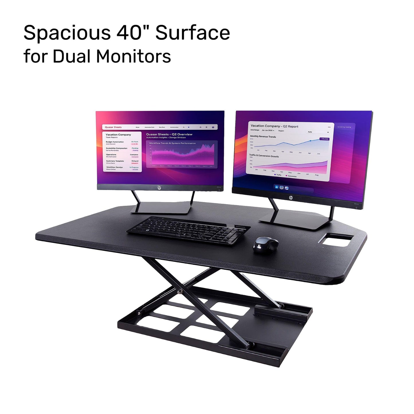 X-Elite Pro 40" Corner Standing Desk Converter with Pneumatic Lift | Adjustable Sit to Stand Riser, L-Shaped Desks & Cubicles | Fully Assembled Computer Workstation (Matte Black)