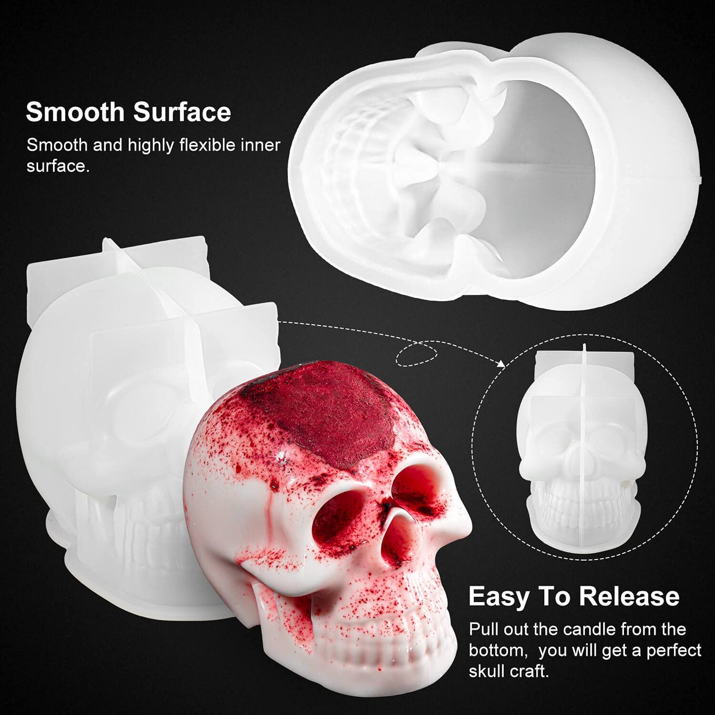 3D Skull Resin Molds, 2 Pack Skull Candle Molds, Silicone Skull Shape Handmade Candle Making Mould, DIY Craft Resin Mold for Fondant Cake, Aromatherapy Candle, Chocolate, Soap, Candy