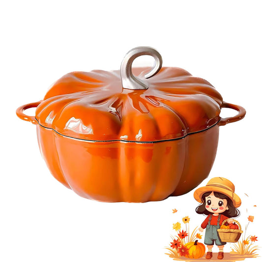 4QT Pumpkin Cocotte, Pumpkin Dutch Oven Pot with Lid, Enamel Cast Iron Cooking Pot, Serves 3-5,Halloween Thanksgiving Decor Boiler (Orange)