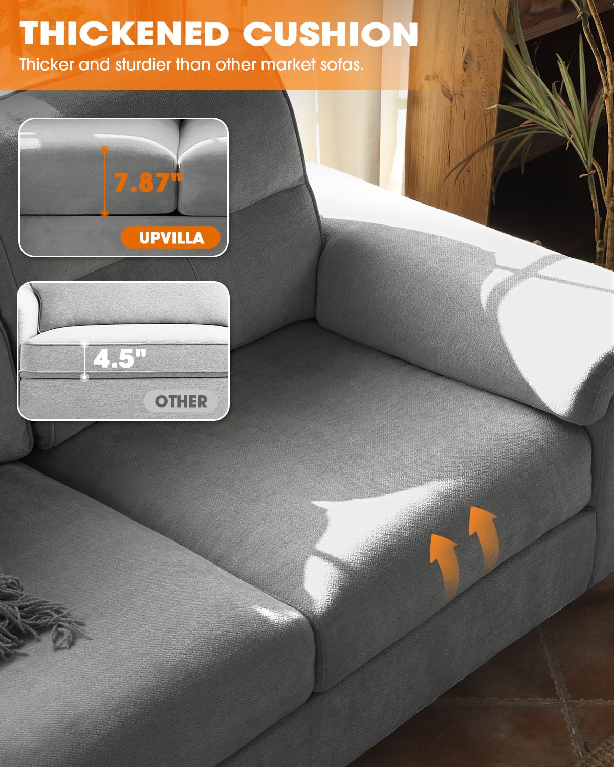 71.25" Modern Couches for Living Room, Deep Seat Sofa with 8” Cushion, Comfy 2-Seater Chenille Loveseat with Convertible Armrest, Removable Sofa Cover, High Leg(Light Gray)