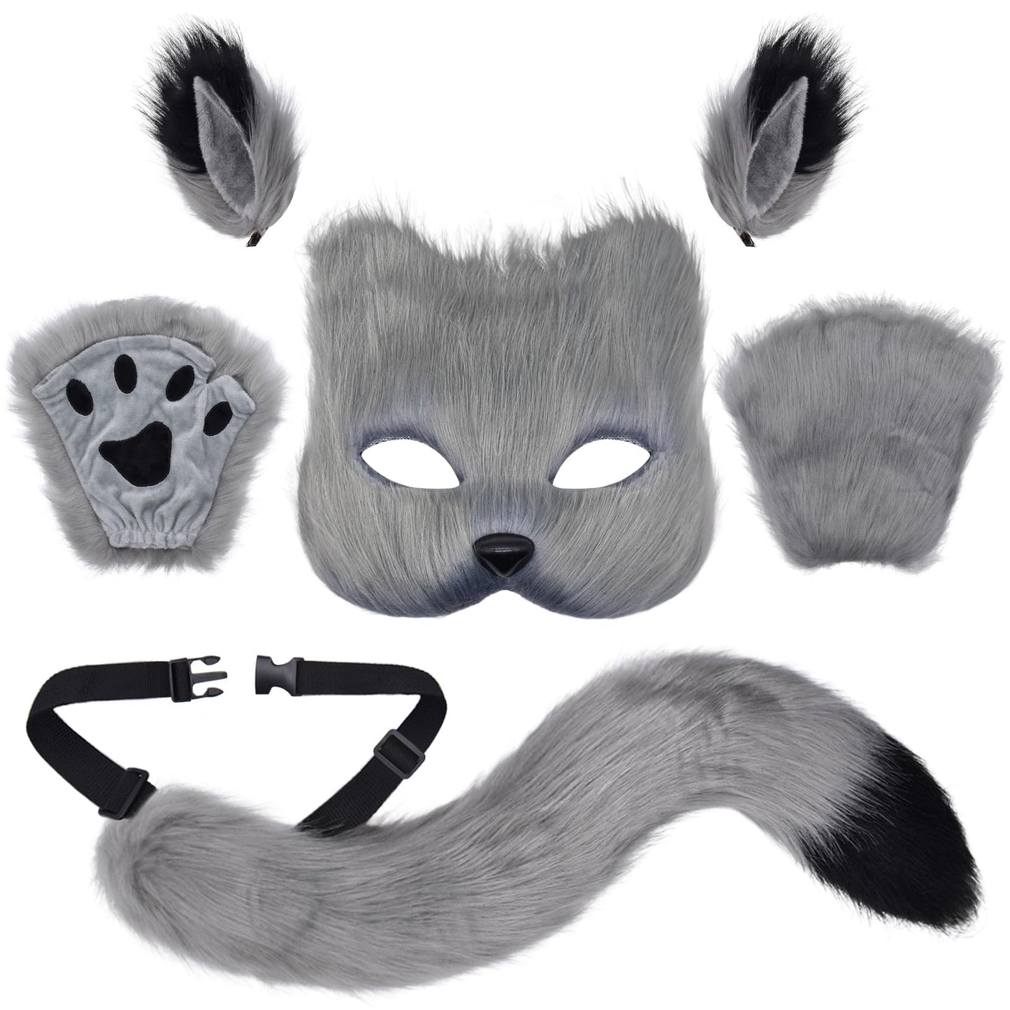 XonyiCos Cat Therian Mask and Tail Set for Women - Furry Fox and Wolf Mask for Halloween Masquerade