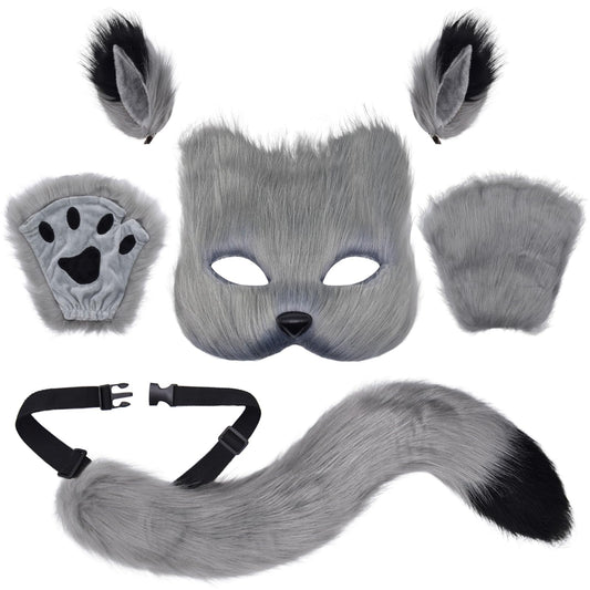 XonyiCos Cat Therian Mask and Tail Set for Women - Furry Fox and Wolf Mask for Halloween Masquerade