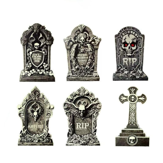 2025new Halloween Tombstone Decorations Outdoor - Set of 6 Glow in The Dark Spooky Graveyard Signs, Haunted House Party & Front Yard Decor, Durable Night-Activated Yard Decor