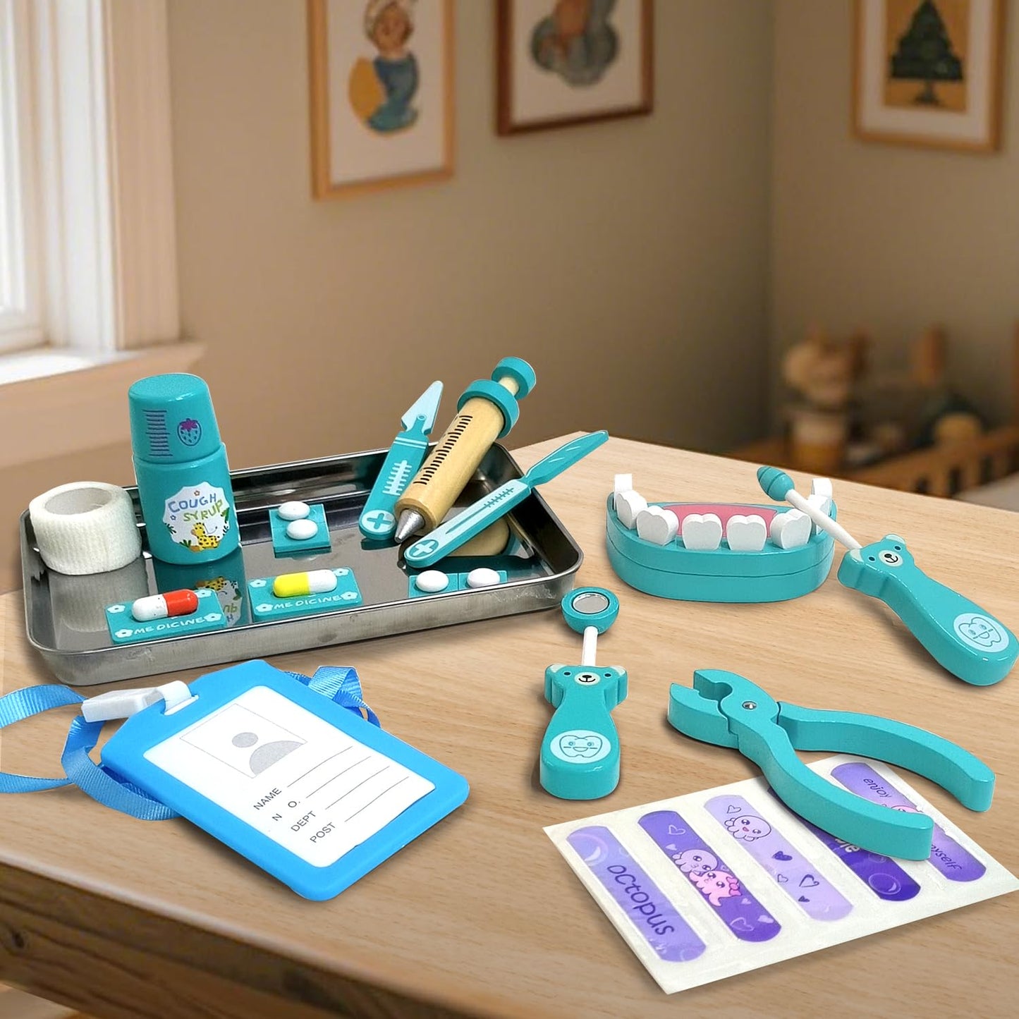 XZZO Doctor Kit for Toddlers 3-5, Wooden Kids Dentist Play Set, Doctor Play Set Pretend Play Toys for Toddlers , Realistic Wooden Medical Kit Role Play Set, Gifts for Boys Girls 3+ Years