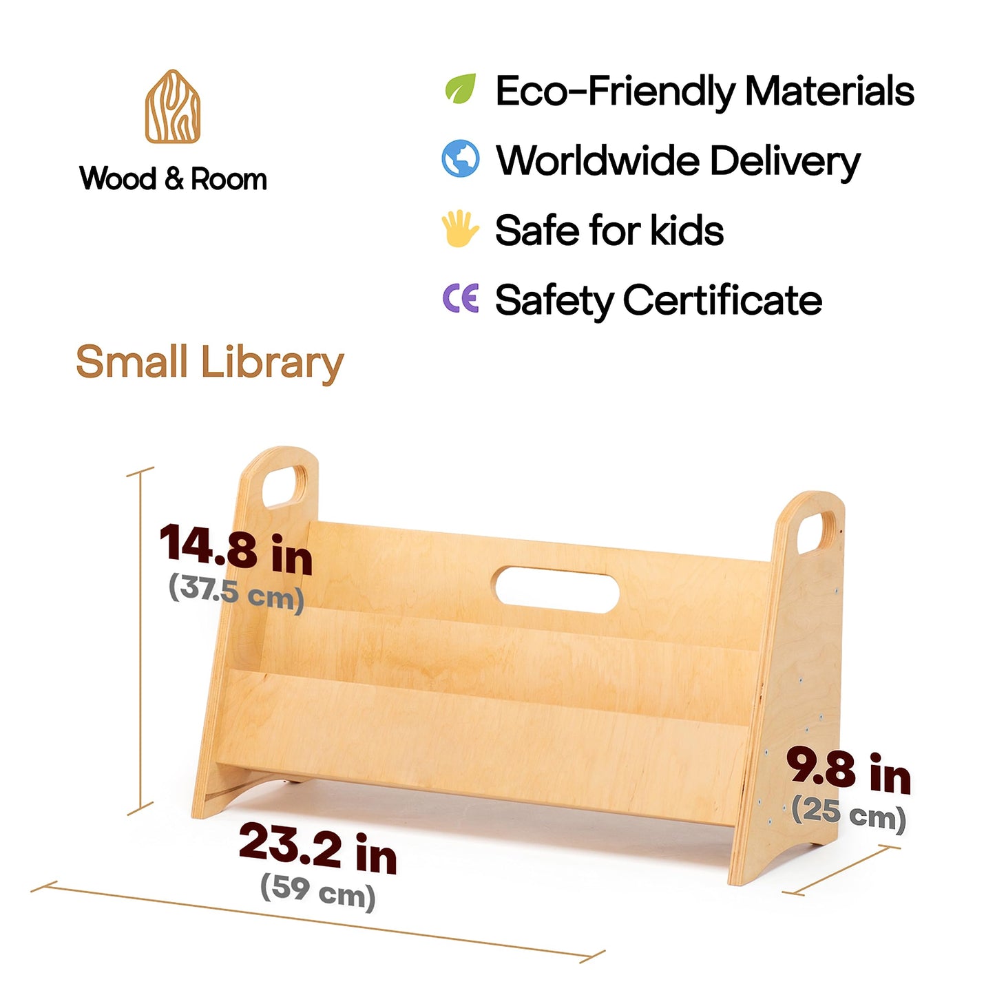 WOOD&ROOM Kids Bookshelf - Montessori Book Display Shelf - Small Bookshelf for Kids Room, Nursery, or Classroom - Wooden Front Facing for Toddlers - Book Rack and Storage Organizer Stand