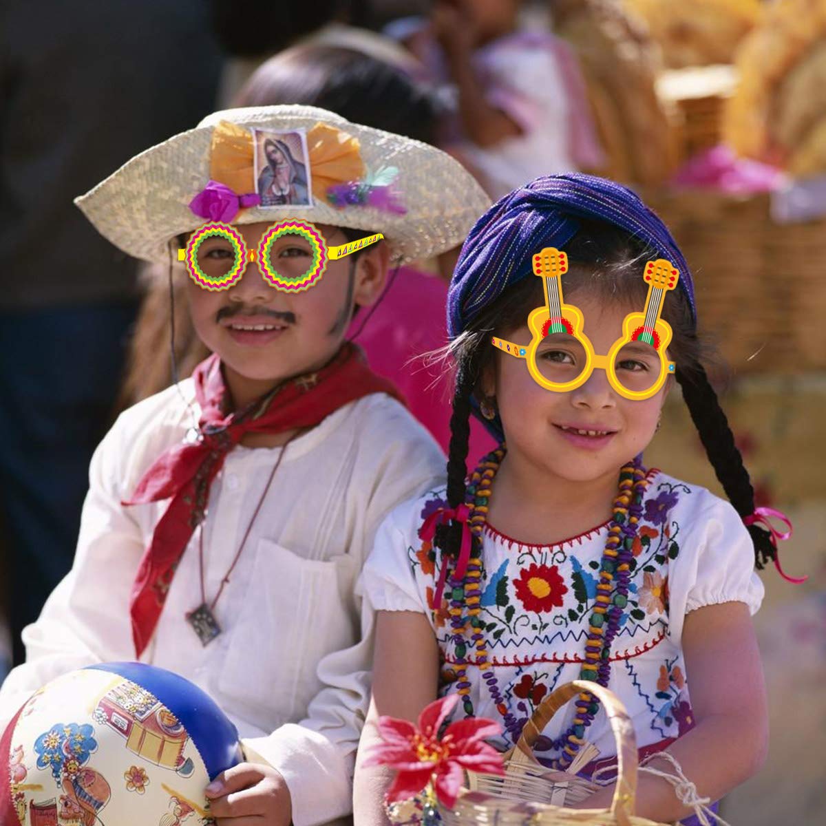 15PCS Mexican Fiesta Party Decorations Paper Eyeglasses Cinco De Mayo Paper Glasses Photo Booth Props for Taco Cactus Party Let's Fiesta BirthdayParty Favors