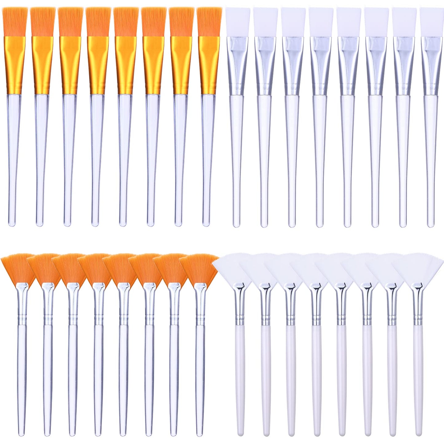32 Pcs Face Mask Fan Brush Applicator Set Soft Fan Brush Flat Head Facial Esthetician Mask Cosmetic Makeup Tools for Eyelash Extension Peel Mud Clay face Cream(Brown)