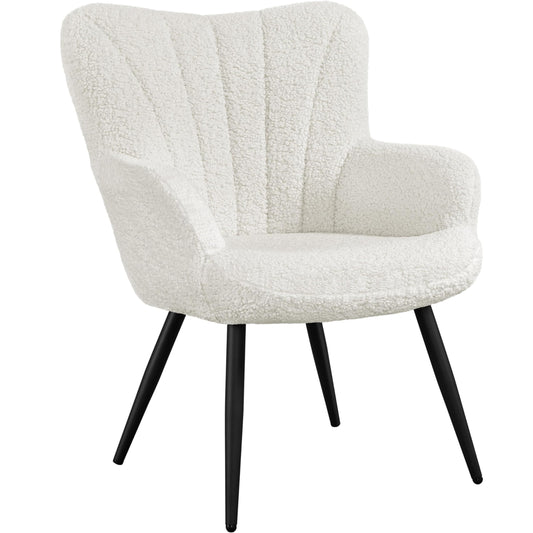 Yaheetech Boucle Accent Chair, Modern Fuzzy Sherpa Armchair, Fuzzy Sherpa Armchair, Upholstered Vanity Chair with High Back and Mental Legs for Living Room Makeup Bedroom, Ivory