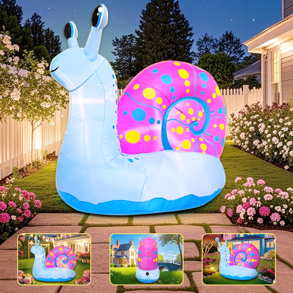 5 FT Snail Inflatable Decoration, Spring Inflatable Blow Up Animal Decorations Built LED Lights for Outdoor Yard Farm Lawn Holiday Garden Birthday Party