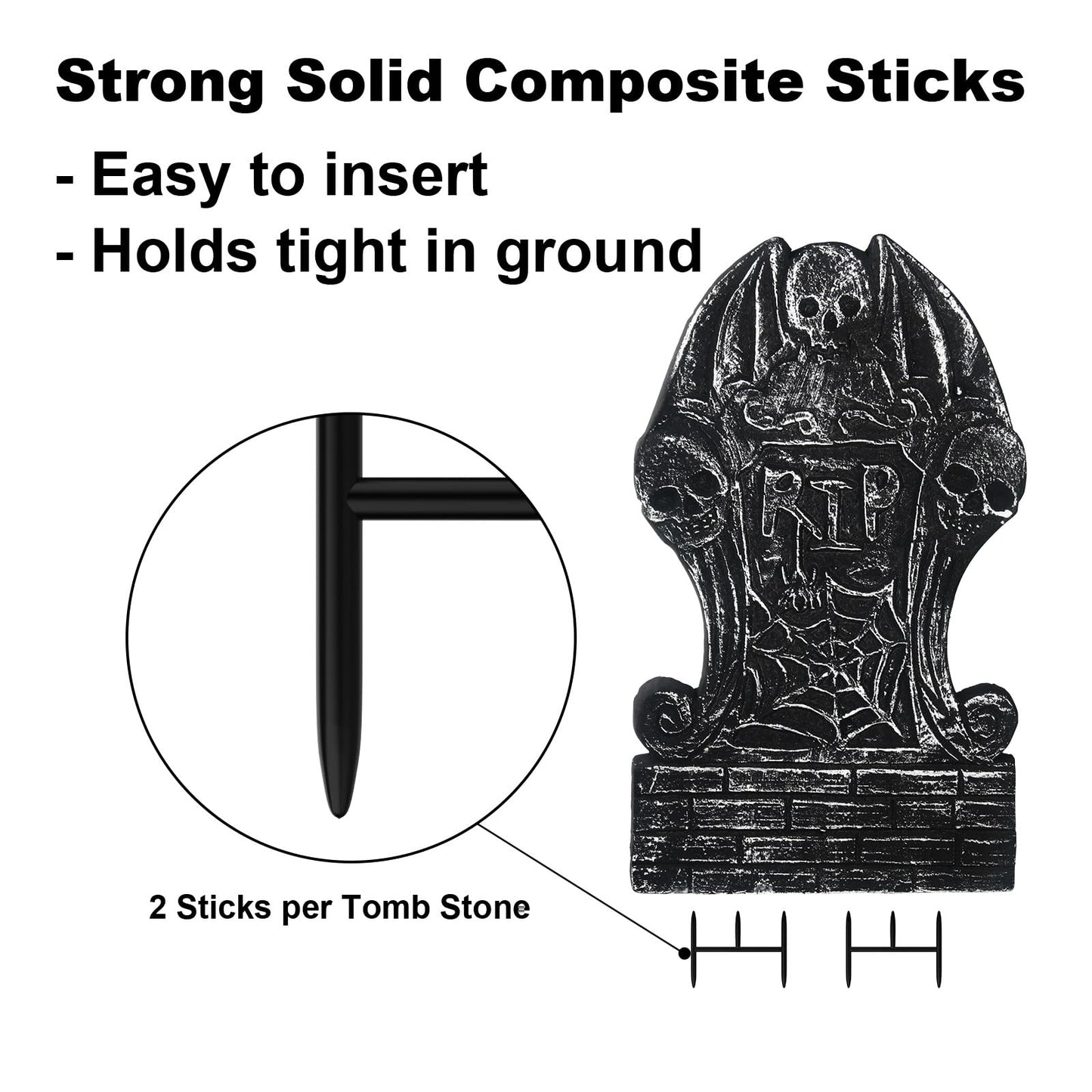 21" Halloween Tombstone - Extra Large Foam RIP Graveyard Headstones Tombstones for Graves (4 Pack), Halloween Yard Signs with Stakes Lawn Decor Outdoor Indoor Decorations