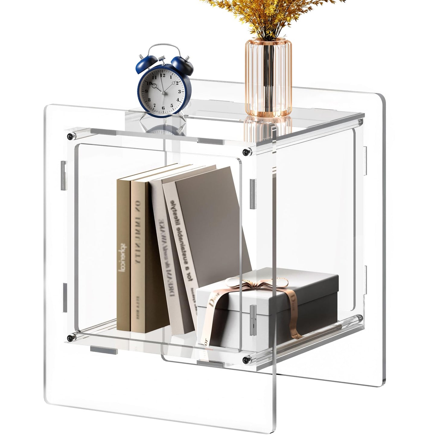 XOHYW Acrylic End Table, Side Table Nightstand with Open Storage Shelf, 2-Tier Bedside Table Home Decor Display for Bedroom, Living Room, Office (1, Clear)