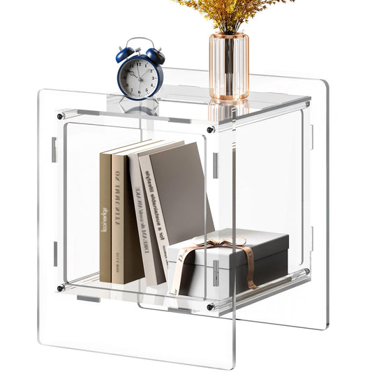 XOHYW Acrylic End Table, Side Table Nightstand with Open Storage Shelf, 2-Tier Bedside Table Home Decor Display for Bedroom, Living Room, Office (1, Clear)