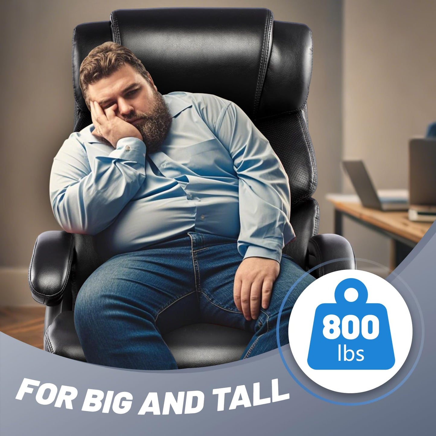 800LBS Big and Tall Office Chair for Heavy People, Heavy Duty Executive Chair with High Back, Extra Wide Seat and Adjustable Lumbar, Large Computer Desk Chair Comfortable for Home Office (Black)