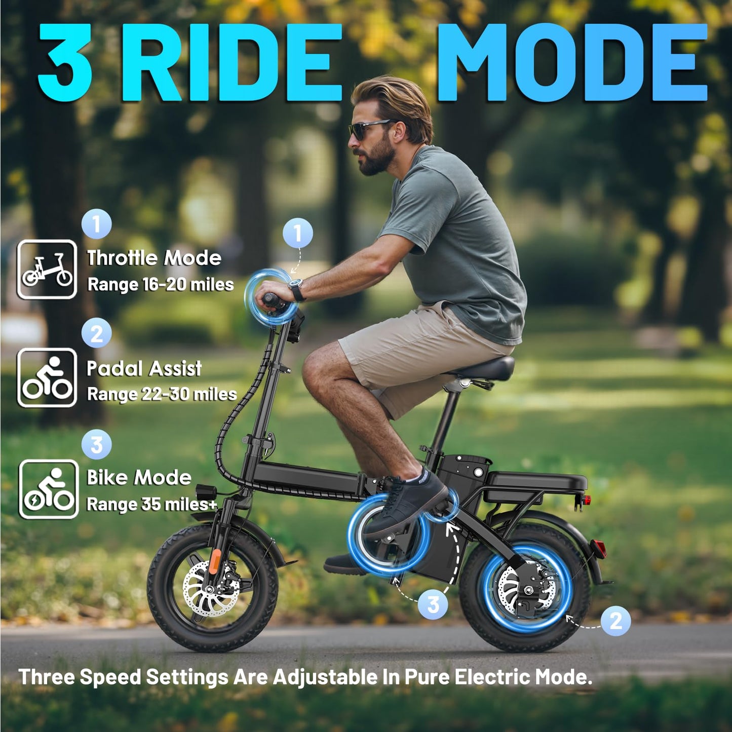 Folding Electric Bike for Adults and Teens, 14" Foldable E-Bike with 500W Motor, Commuter Mini E Bikes with 48V Removable Battery UL 2849 Certified, Electric Bicycle with 25 Miles PAS Range (Black)
