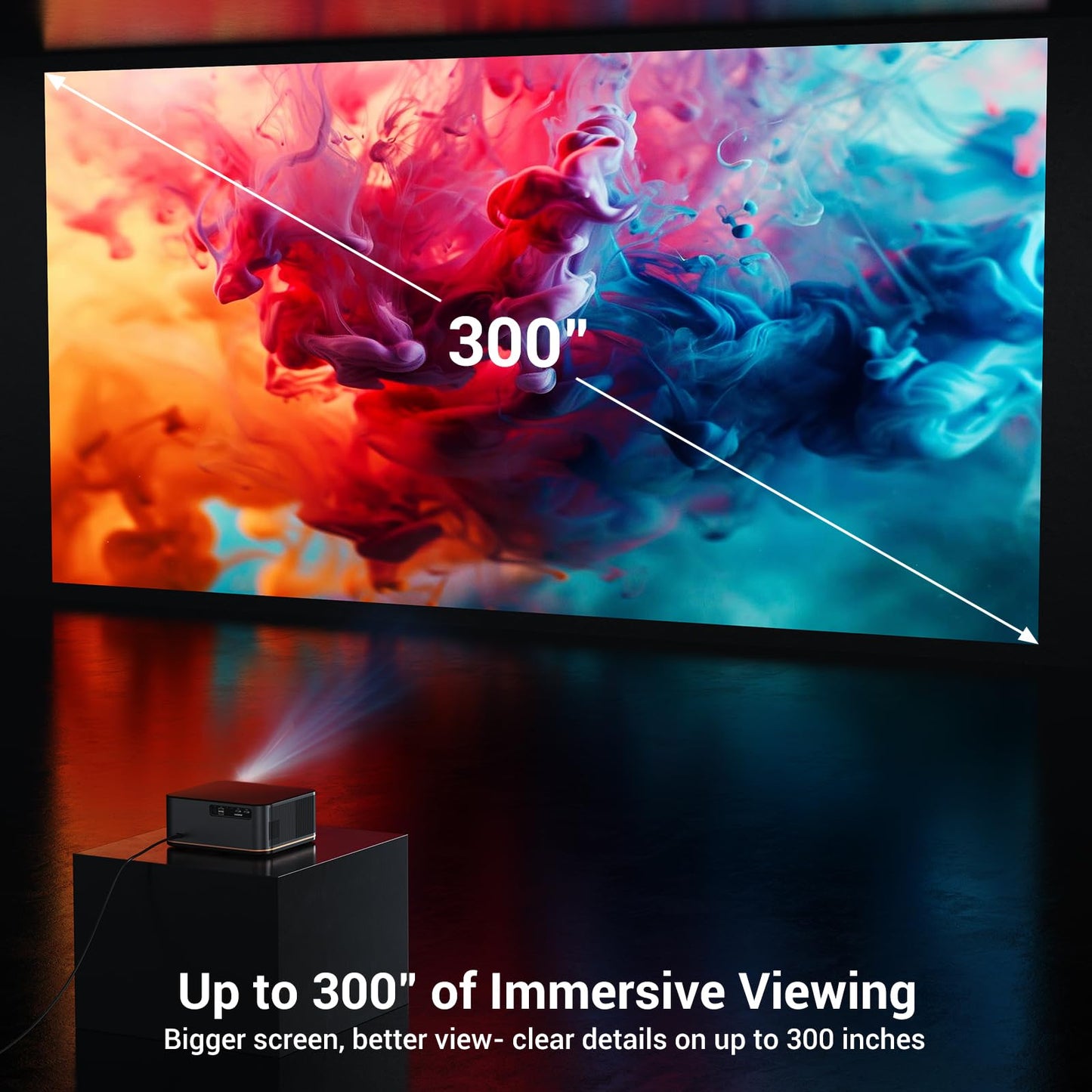 1500 ANSI 4K Full HD Projector with WiFi and Bluetooth, HAPPRUN Movie Home Theater with Auto Focus, 300'' Display for Indoor/Outdoor, Smart Proyector Compatible with Phone/TV Stick/PC/PS5