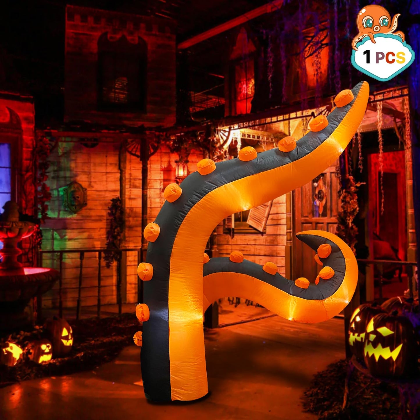 7 FT Halloween Inflatables Octopus Tentacle, Blow UpTrunk or Treat Car Decorations with Built-in LED Lights, Octopus Arm Legs Windows Decorations for Halloween Outdoor Party, Yard, Garden Décor (1PCS)