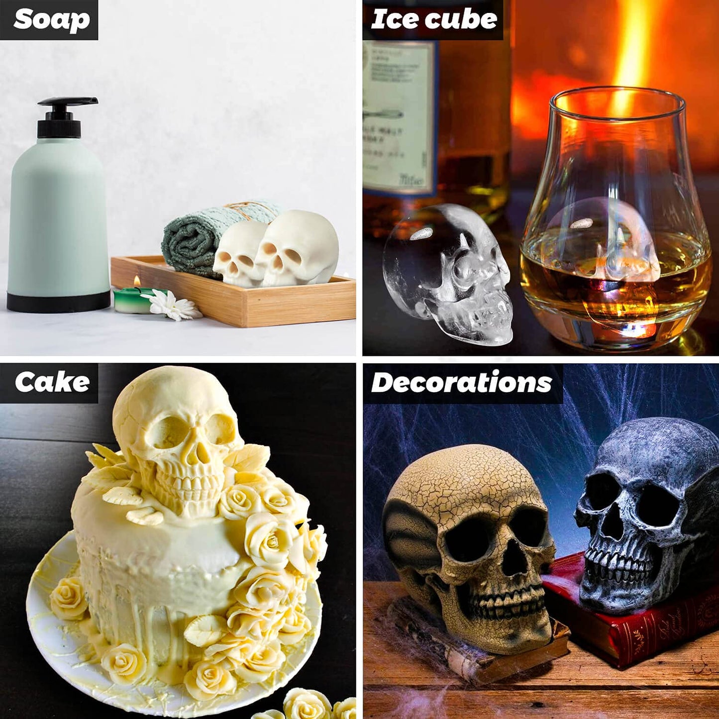 3D Skull Resin Molds, 2 Pack Skull Candle Molds, Silicone Skull Shape Handmade Candle Making Mould, DIY Craft Resin Mold for Fondant Cake, Aromatherapy Candle, Chocolate, Soap, Candy