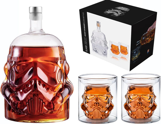 Whiskey Decanter Set Flask Carafe Decanter with 2 Glasses, Transparent Creative Whiskey Decanter for Brandy, Scotch, Vodka, Liquor, Gifts for Men