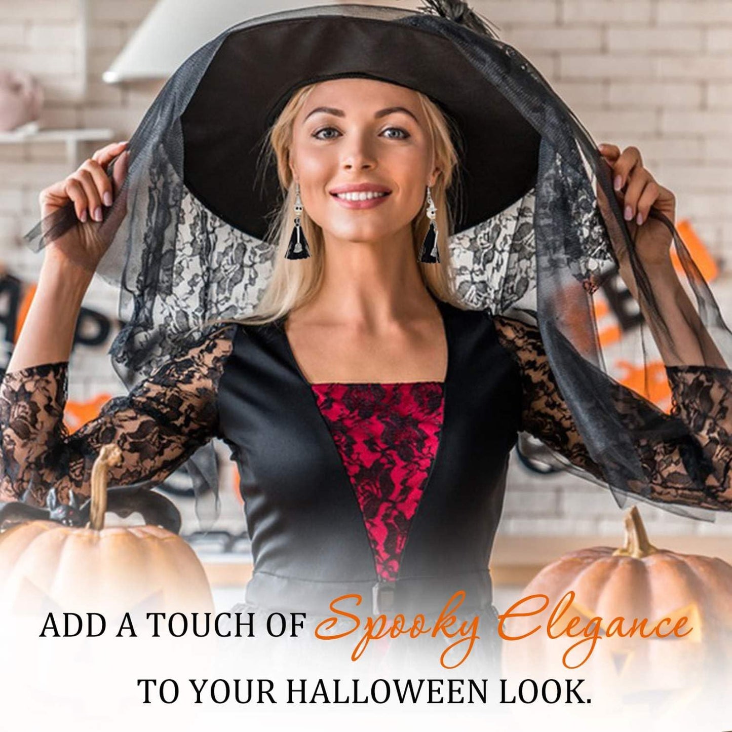 Witch Halloween Earrings Skull Skeleton Tassel Earrings for Women Girls, Witch Accessories Gothic Jewelry