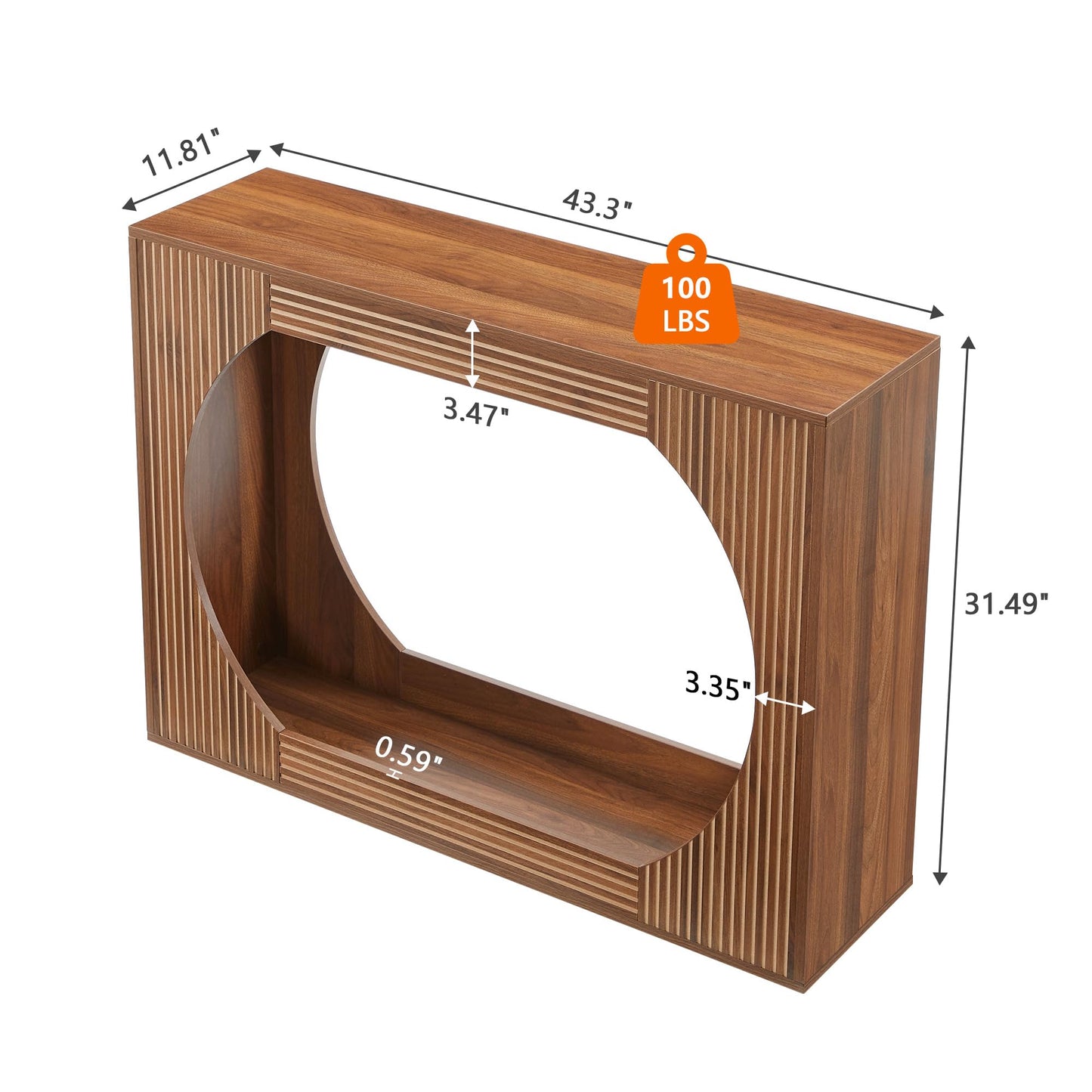 43.3" Console Table with Storage, 2-Tier Wooden Entryway Table with Carving Lines, Mid-Century Modern Accent Rectangular Sofa Table Behind Couch for Foyer, Entrance, Living Room, Hallway (Walnut)