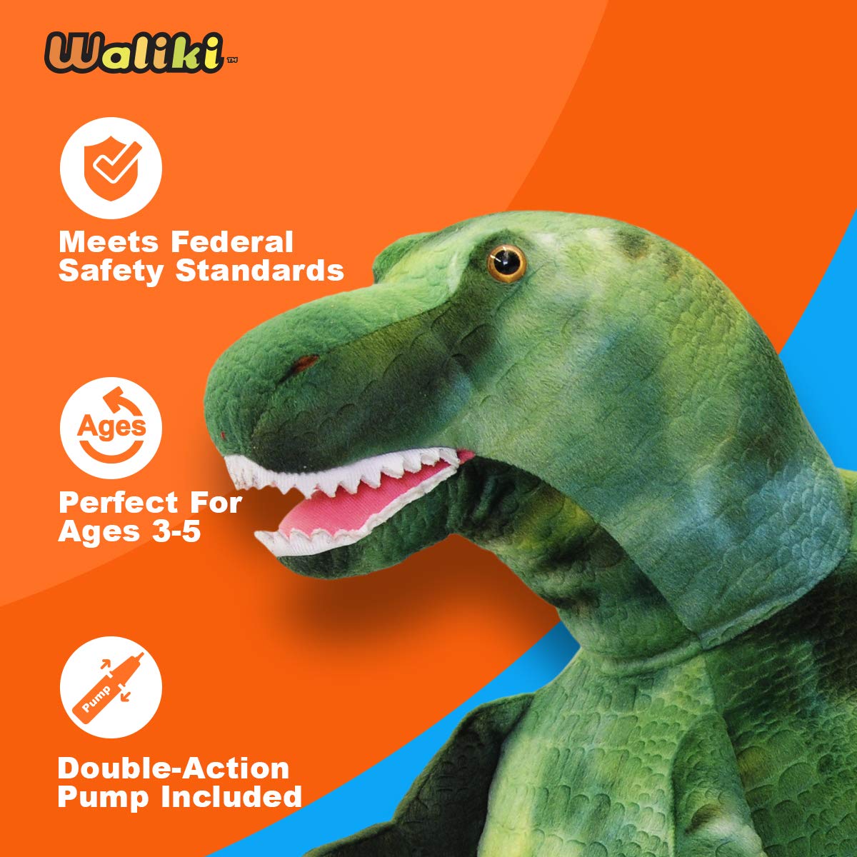 WALIKI Horse Hopper Ball for Kids | Hippity Hop | Jumping Hopping Ball | Sit & Bounce (Small: Ages 3-5, T-REX)
