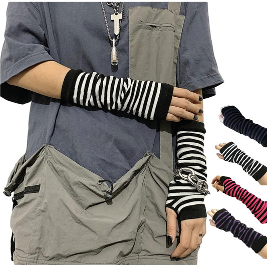 VTTDB Arm covers cute women kawaii japanese harajuku Goth Half Finger Knitted Arm Warmer Y2K Gloves Arm Sleeve for girl (black)