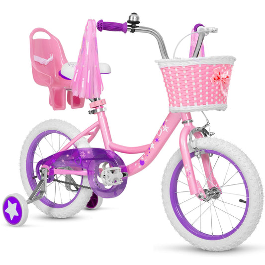 WEIZE Girls Bike for 3-12 Years Old Kids, 14 16 20 Inch Kids Bike with Training Wheels, Streamers, Basket and Doll Seat, Children Bicycles with Coaster Brake, Multiple Colors